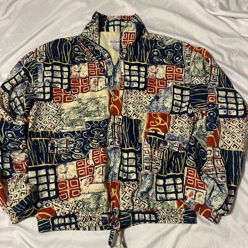 Oleg Cassini Women’s  Multicolor Patchwork Jacket 80s Vintage Large *Flaw